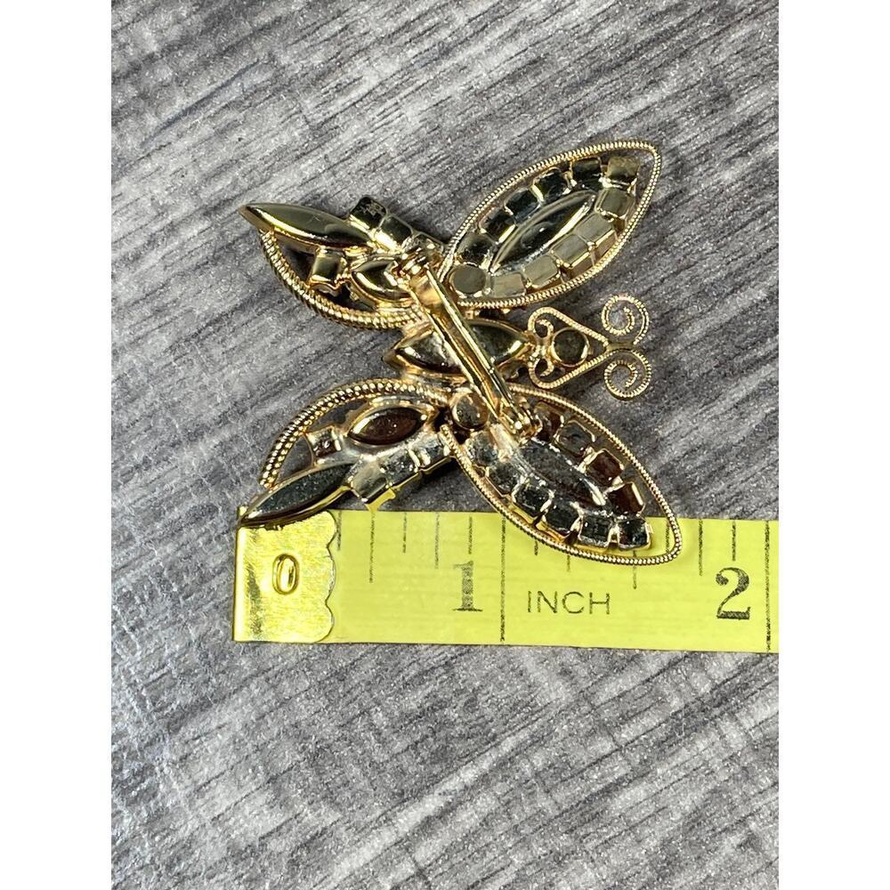 Vintage Juliana D & E Blue & Green Rhinestones Gold Tone Butterfly Brooch Pin - Picture 8 of 9